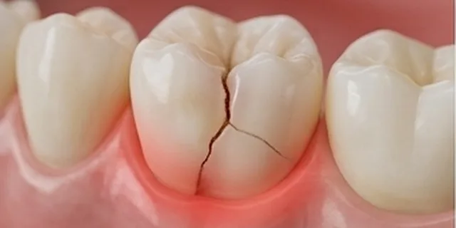 Illustration of a cracked lower molar with inflamed gum around it